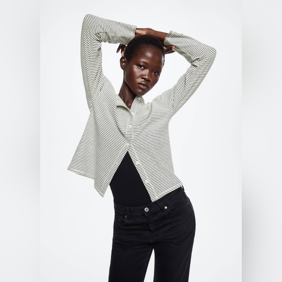 Mango Sweaters - Mango [L] Striped cotton  cardigan